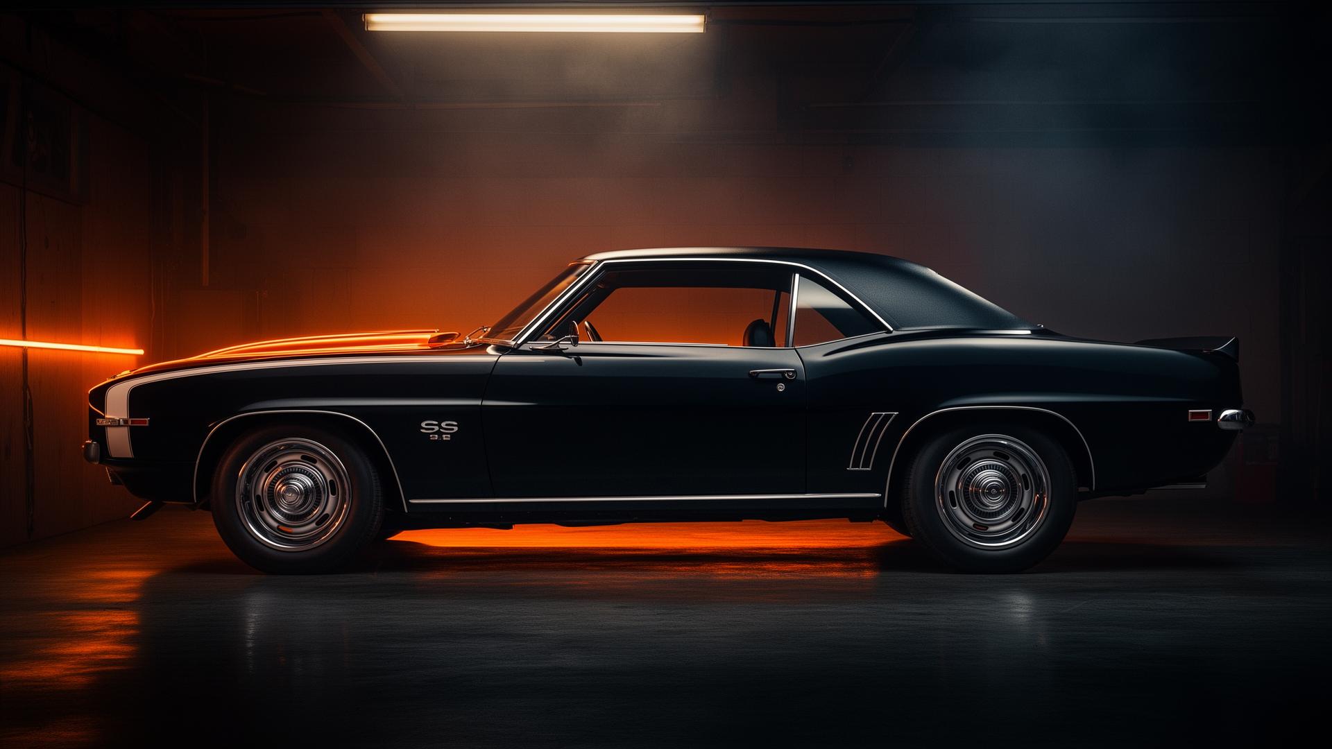 1969 Chevrolet Camaro SS i mörkt garage